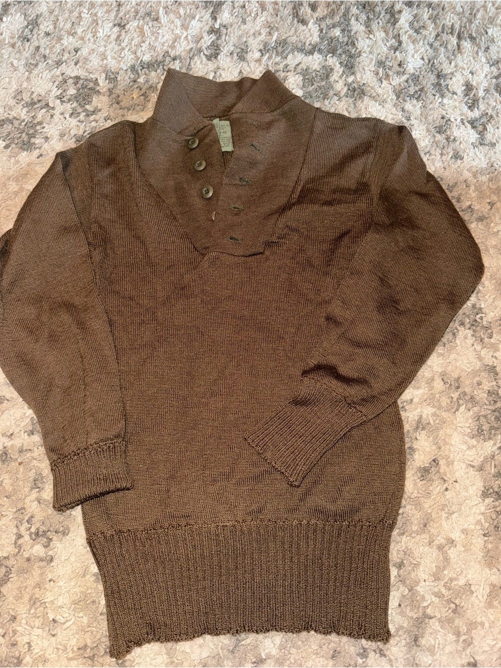 Vintage Military Sweater Mens medium Green Wool Henley OD Army Sebo Knitwear